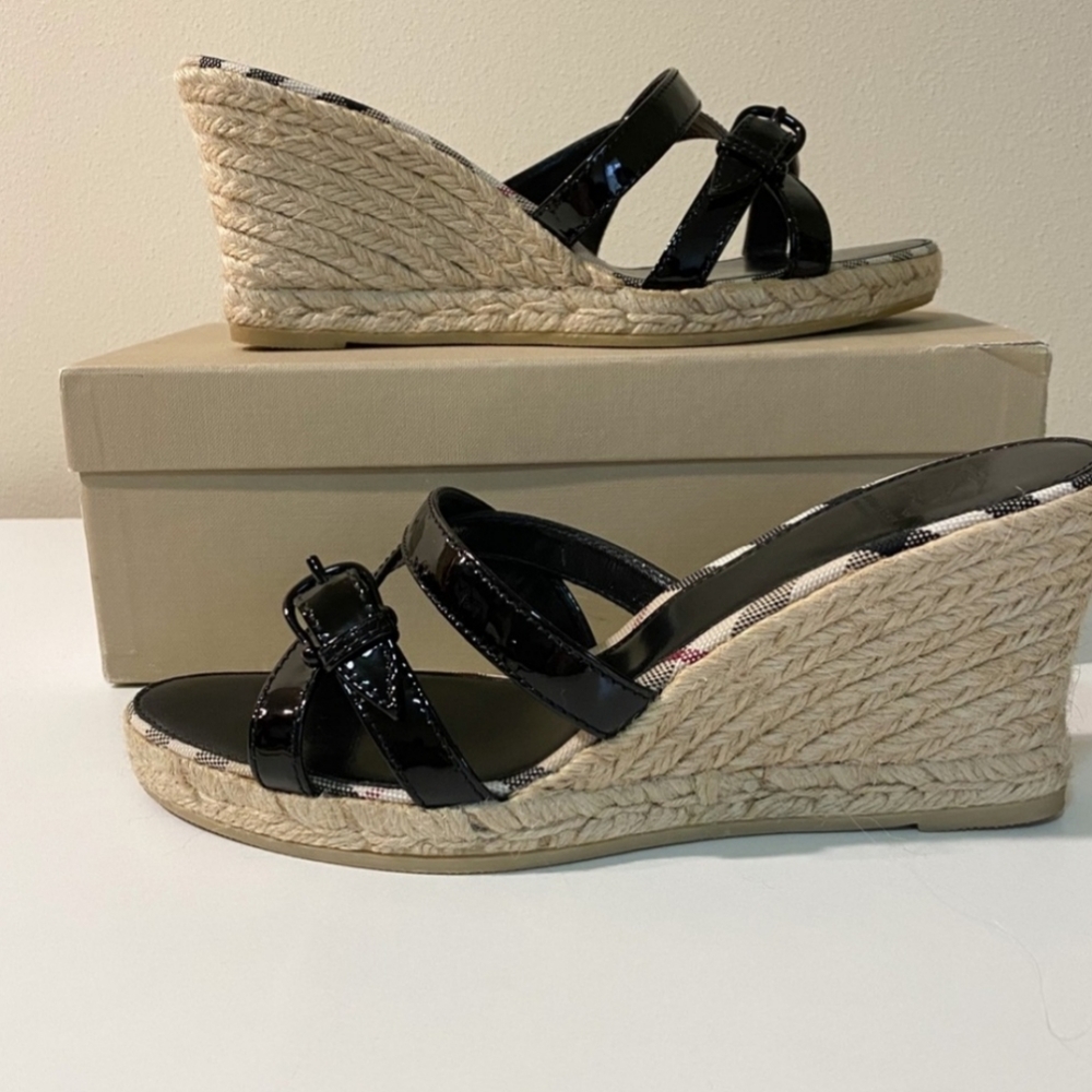 Burberry Patent Leather Strap Wedge Espadrille 40